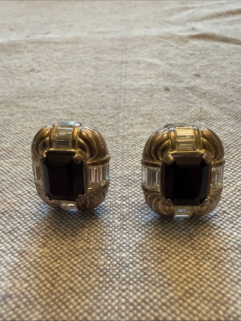 Judith Ripka Sterling silver art deco earrings with smoky quartz